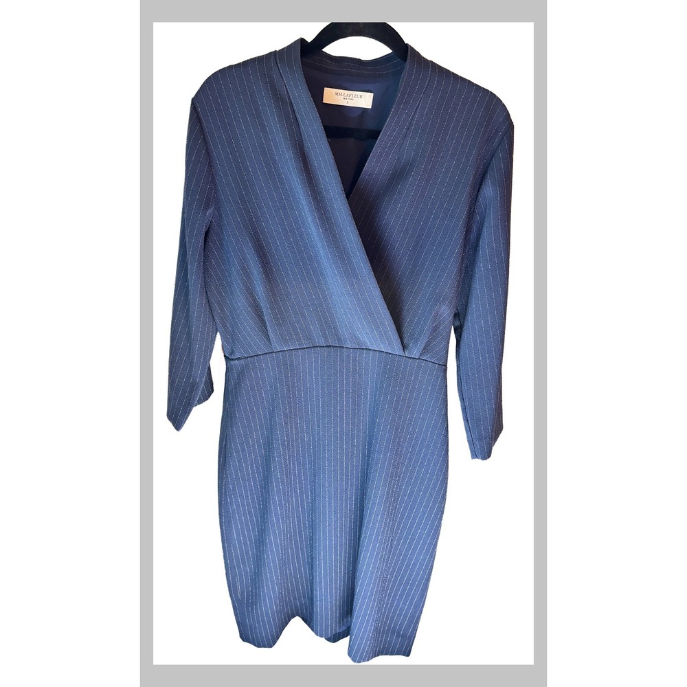 MM.LaFleur Navy Blue Pinstripe Surplice V-Neck Sheath Dress Size 8